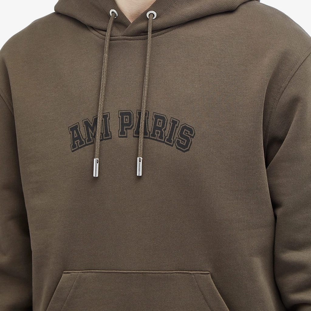 AMI Paris Men's College Logo Hoodie Dark Coffee
